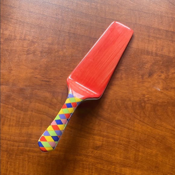 Other - Ceramic Red Paddle Cake Server with Colorful Diamond Handle